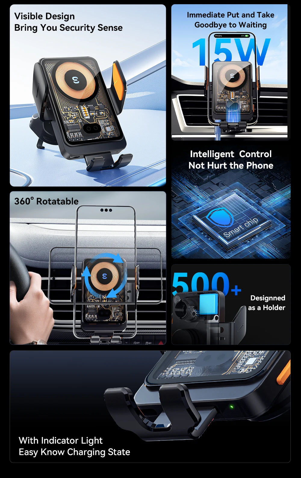 Essager 15W Qi Wireless Charger Car Phone Holder Air Vent Mount Stand For iPhone Samsung Cell Phone Support Fast Charging