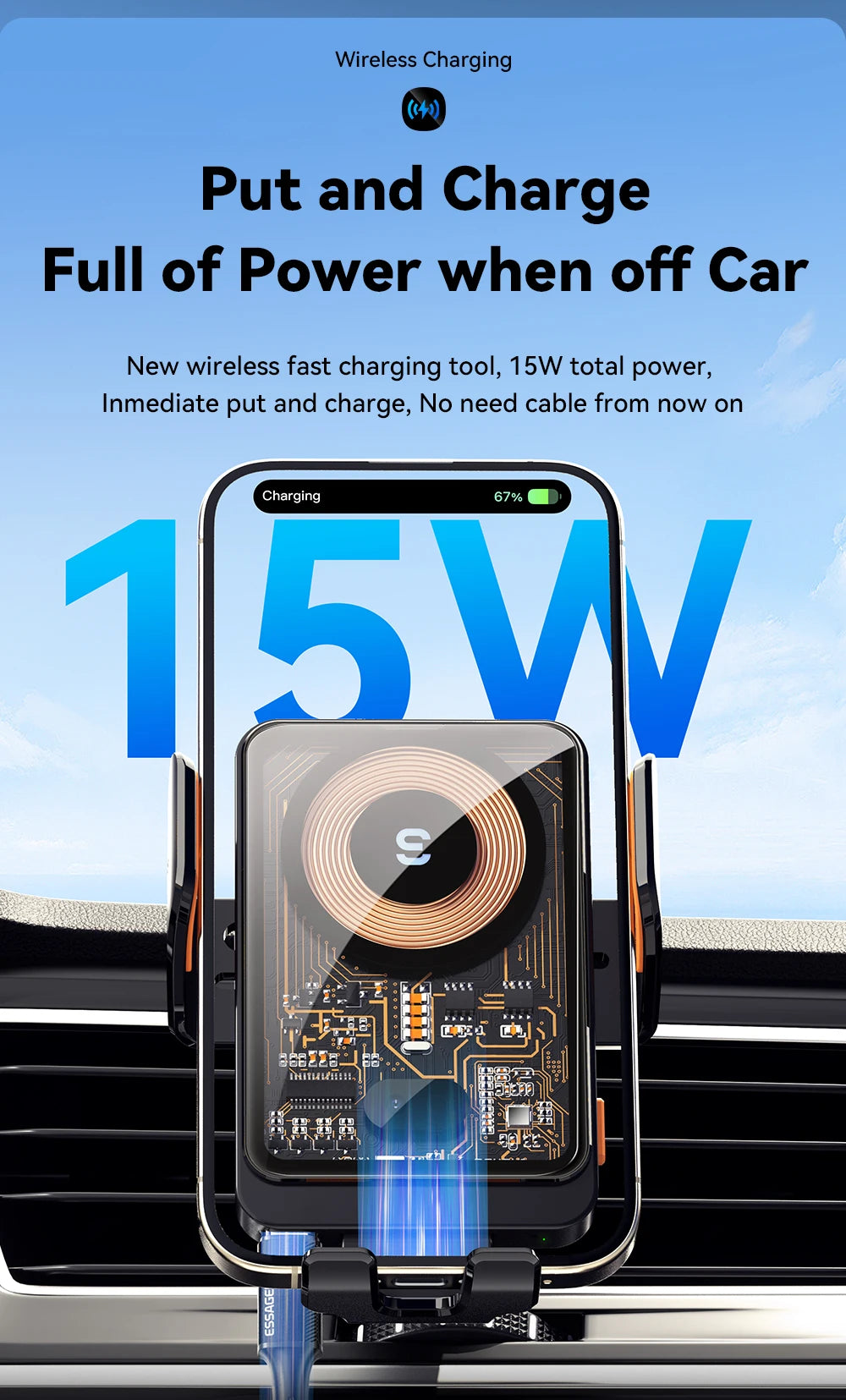 Essager 15W Qi Wireless Charger Car Phone Holder Air Vent Mount Stand For iPhone Samsung Cell Phone Support Fast Charging