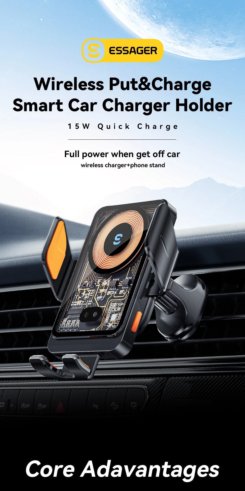 Essager 15W Qi Wireless Charger Car Phone Holder Air Vent Mount Stand For iPhone Samsung Cell Phone Support Fast Charging