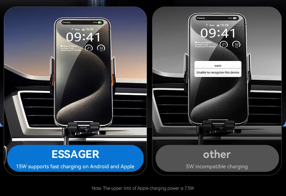 Essager 15W Qi Wireless Charger Car Phone Holder Air Vent Mount Stand For iPhone Samsung Cell Phone Support Fast Charging